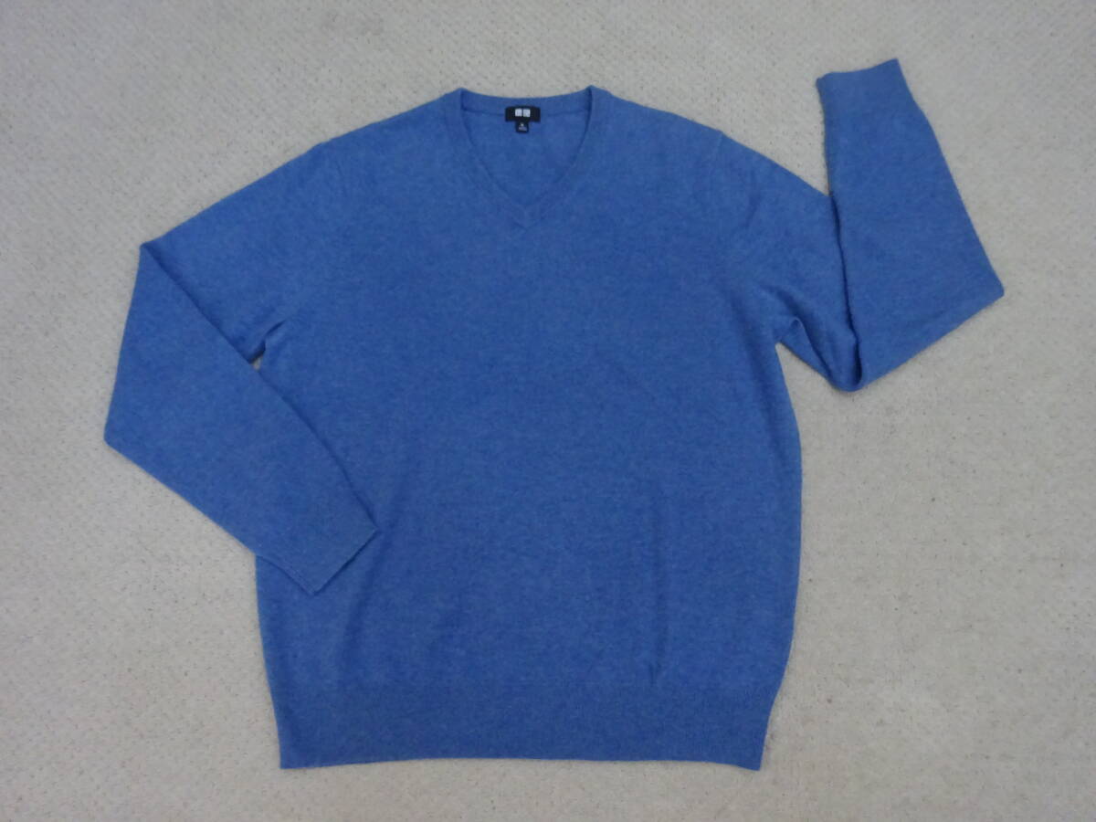 UNIQLO ユニクロ★カシミヤ100% Vネック 長袖 ニット セーター カシミヤセーター メンズ 美品 XL_画像1