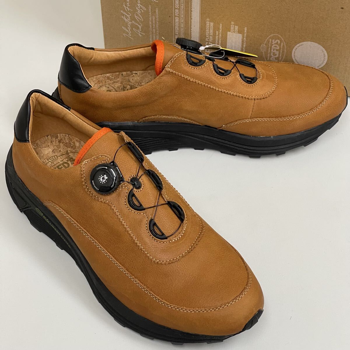 【未使用】playground pg Through レザースニーカー キャメル ブラウン 28,5㎝ フリーロック vibramソール ピージー トレッキング 本革_画像1