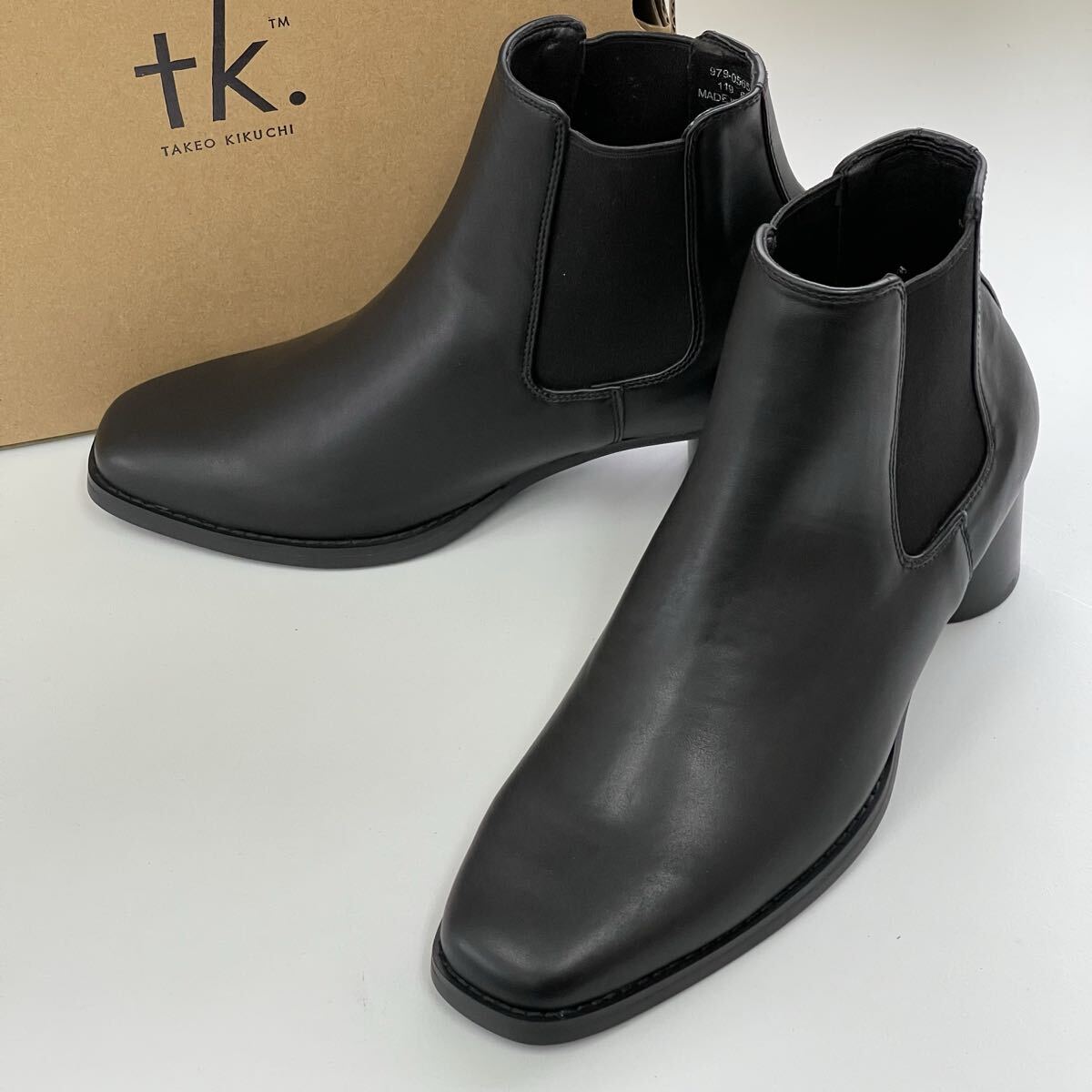 【未使用】 tk TAKEO KIKUCHI ティーケータケオキクチ サイドゴアブーツ ブラック 26,5㎝ 円柱ヒール シンセティックレザー_画像1