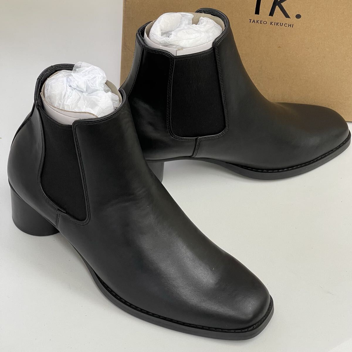 【未使用】 tk TAKEO KIKUCHI ティーケータケオキクチ サイドゴアブーツ ブラック 26,5㎝ 円柱ヒール シンセティックレザー_画像2