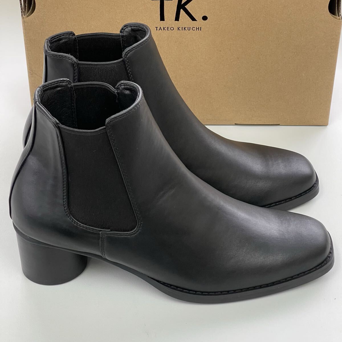 【未使用】 tk TAKEO KIKUCHI ティーケータケオキクチ サイドゴアブーツ ブラック 26,5㎝ 円柱ヒール シンセティックレザー_画像4