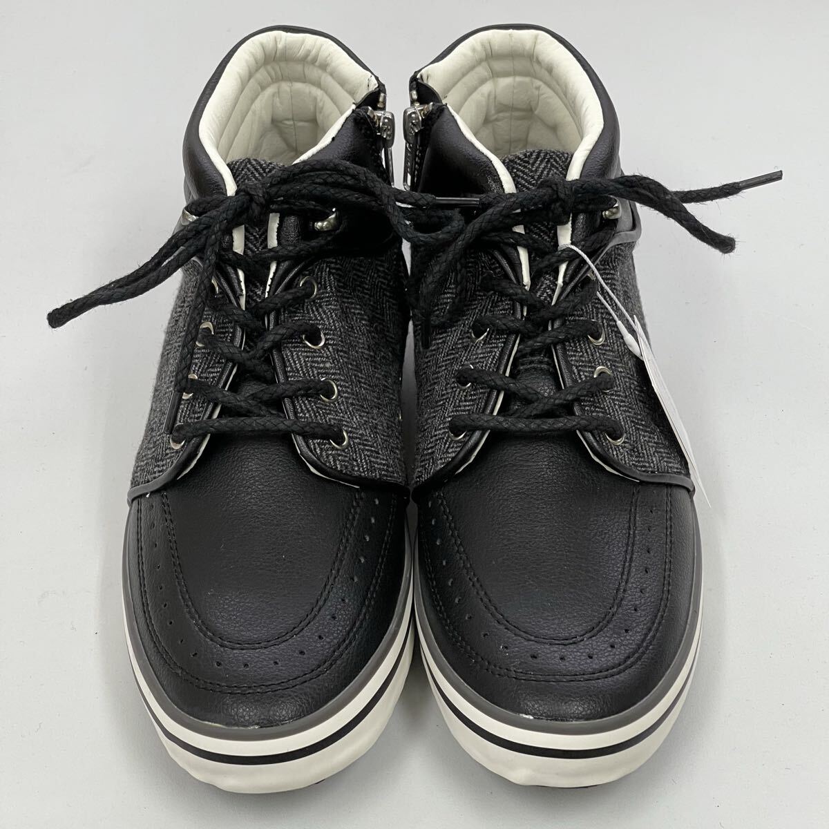 【未使用】tk.TAKEO KIKUCHI ミドルカットスニーカー グレーメブラック 25,5cm ティーケータケオキクチ サイドジップ 美品_画像2