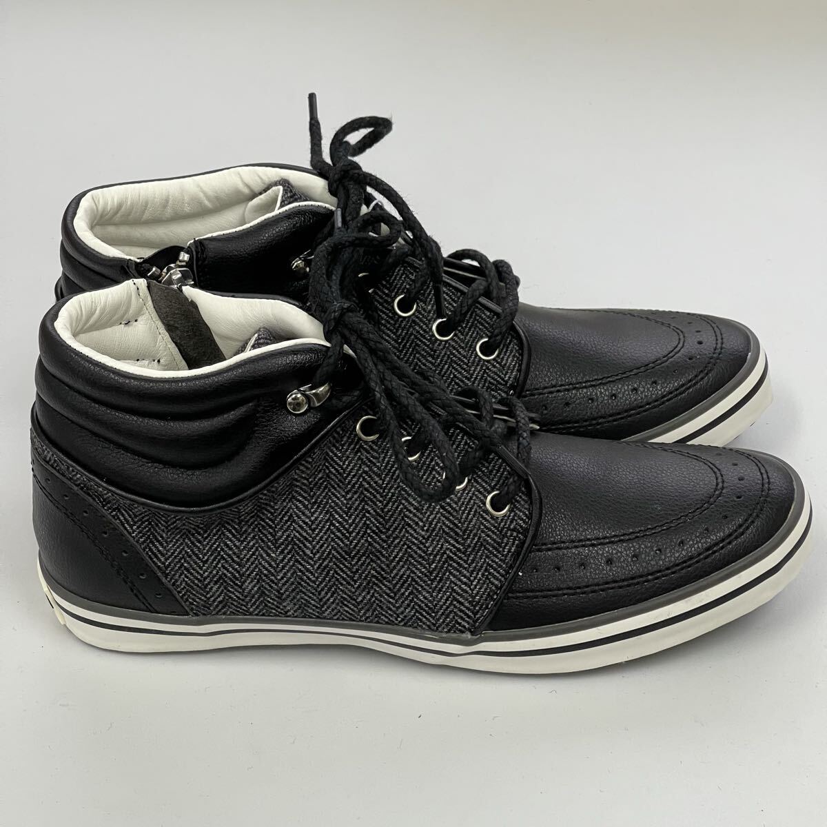 【未使用】tk.TAKEO KIKUCHI ミドルカットスニーカー グレーメブラック 25,5cm ティーケータケオキクチ サイドジップ 美品_画像3