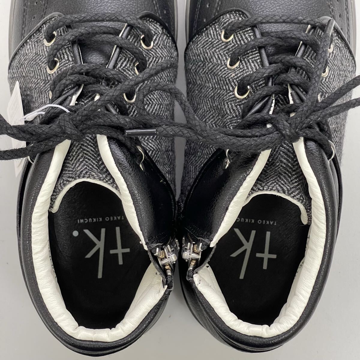 【未使用】tk.TAKEO KIKUCHI ミドルカットスニーカー グレーメブラック 25,5cm ティーケータケオキクチ サイドジップ 美品_画像5