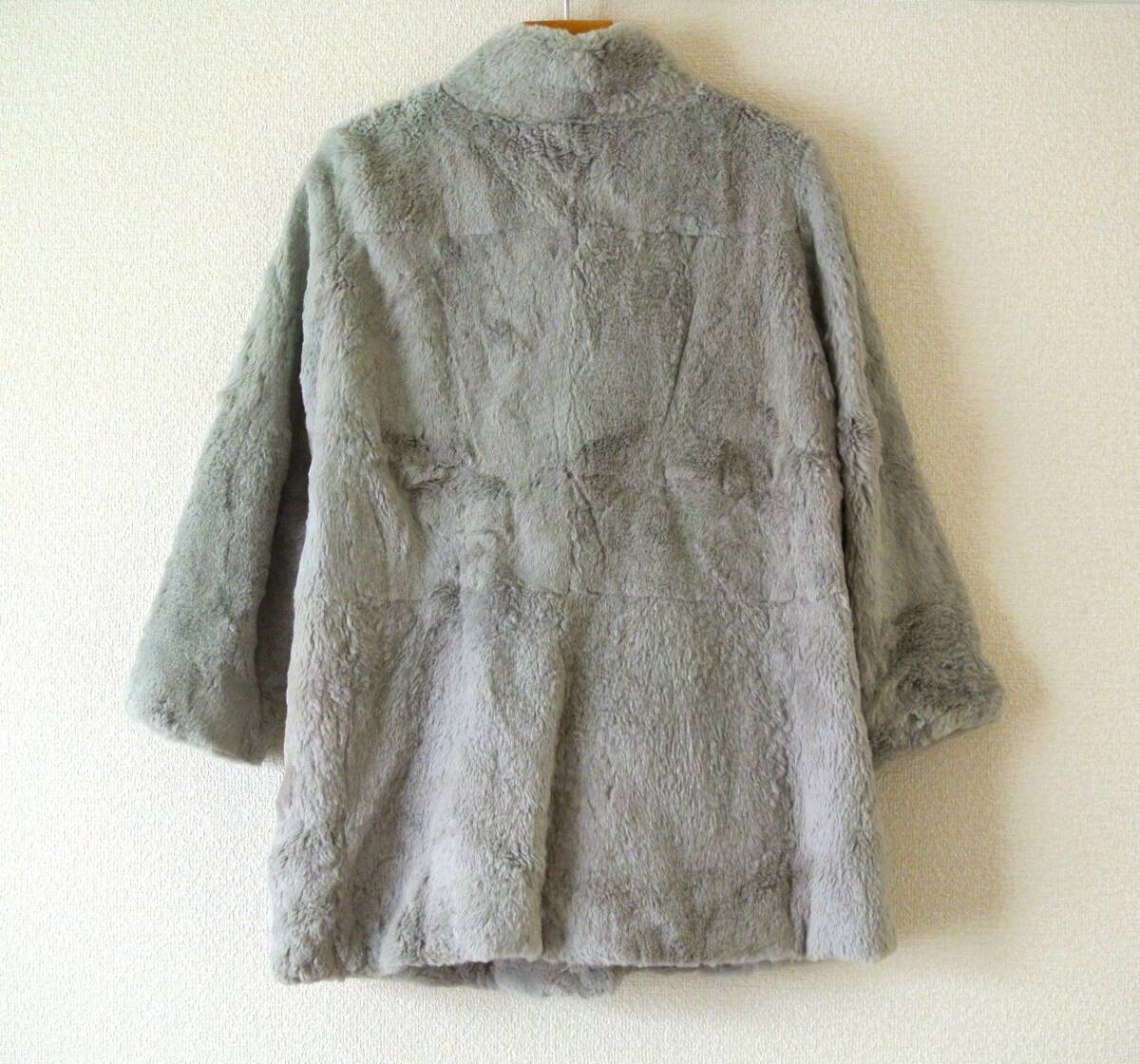 ハリス harriss ラビットファーコート グレー スタンドカラー 36 リアルファー_画像2