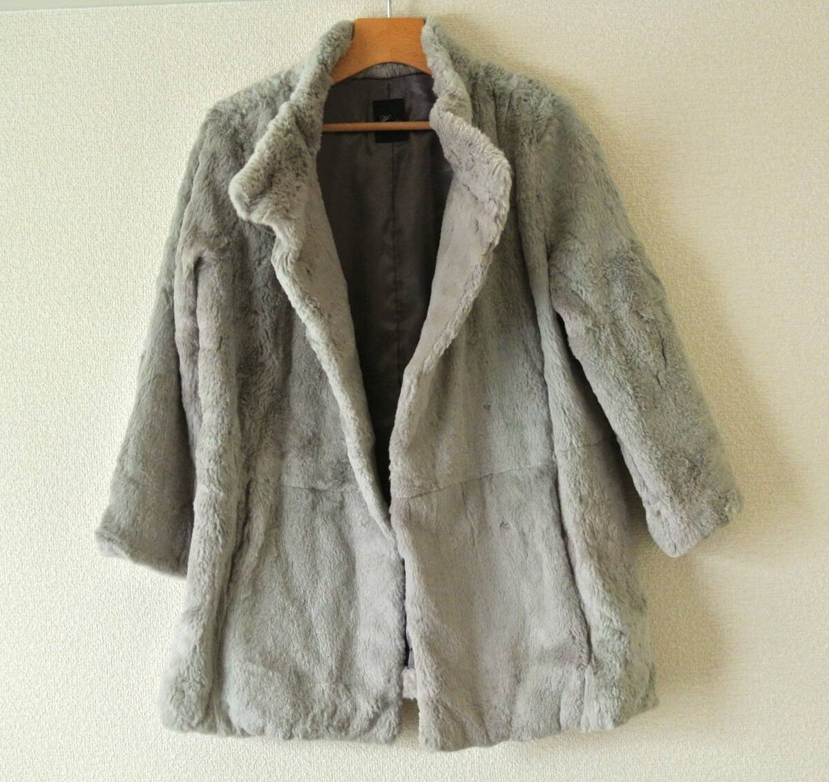 ハリス harriss ラビットファーコート グレー スタンドカラー 36 リアルファー_画像3