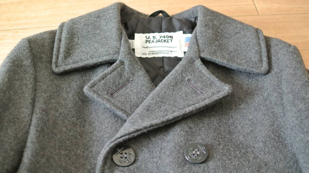 Schott N.Y.C. U.S.740N PEA JACKET Pコート 38サイズ オックスグレー 中古美品_画像3