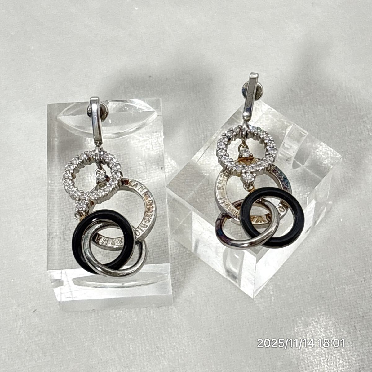 SILVER925 SV925 ARMANI エンポリオ アルマーニ サークル調 ラインストーン ピアス イヤリング アクセサリー 装飾品 箱付き_画像1