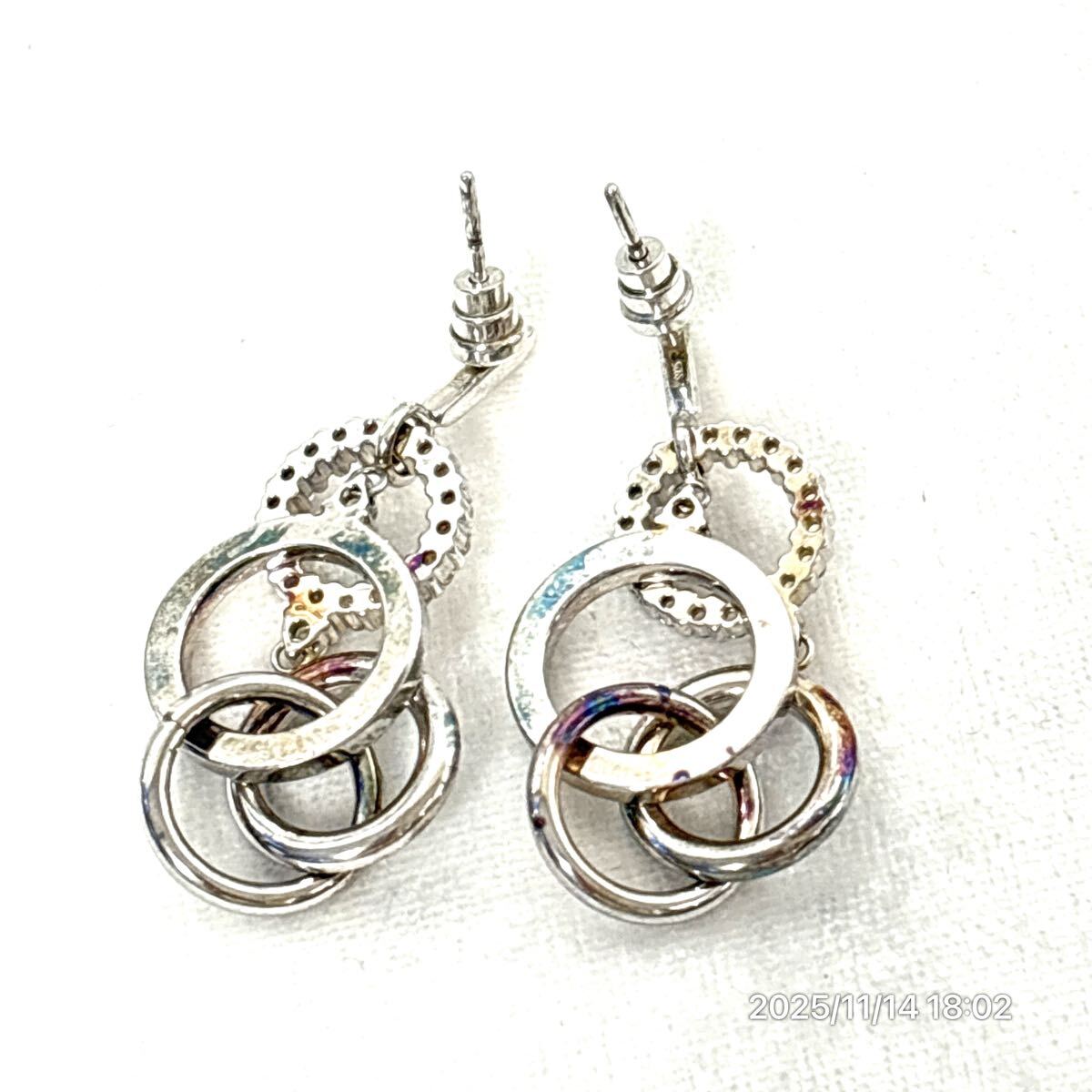 SILVER925 SV925 ARMANI エンポリオ アルマーニ サークル調 ラインストーン ピアス イヤリング アクセサリー 装飾品 箱付き_画像3