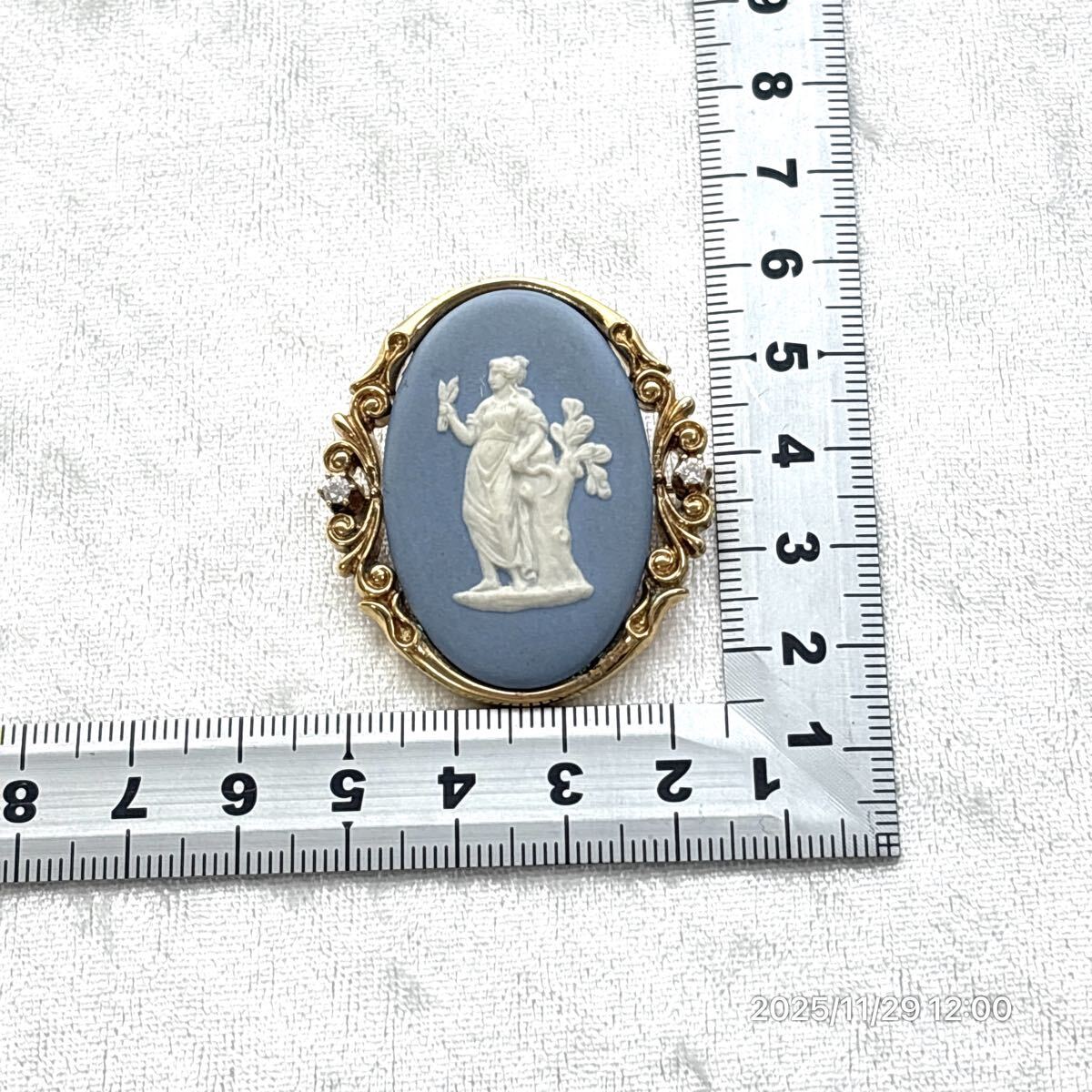 WEDGWOOD ウェッジウッド ジャスパー カメオ ラインストーン ゴールドカラーボディ 2way ブローチ ネックレストップ アクセサリー ケース付_画像8