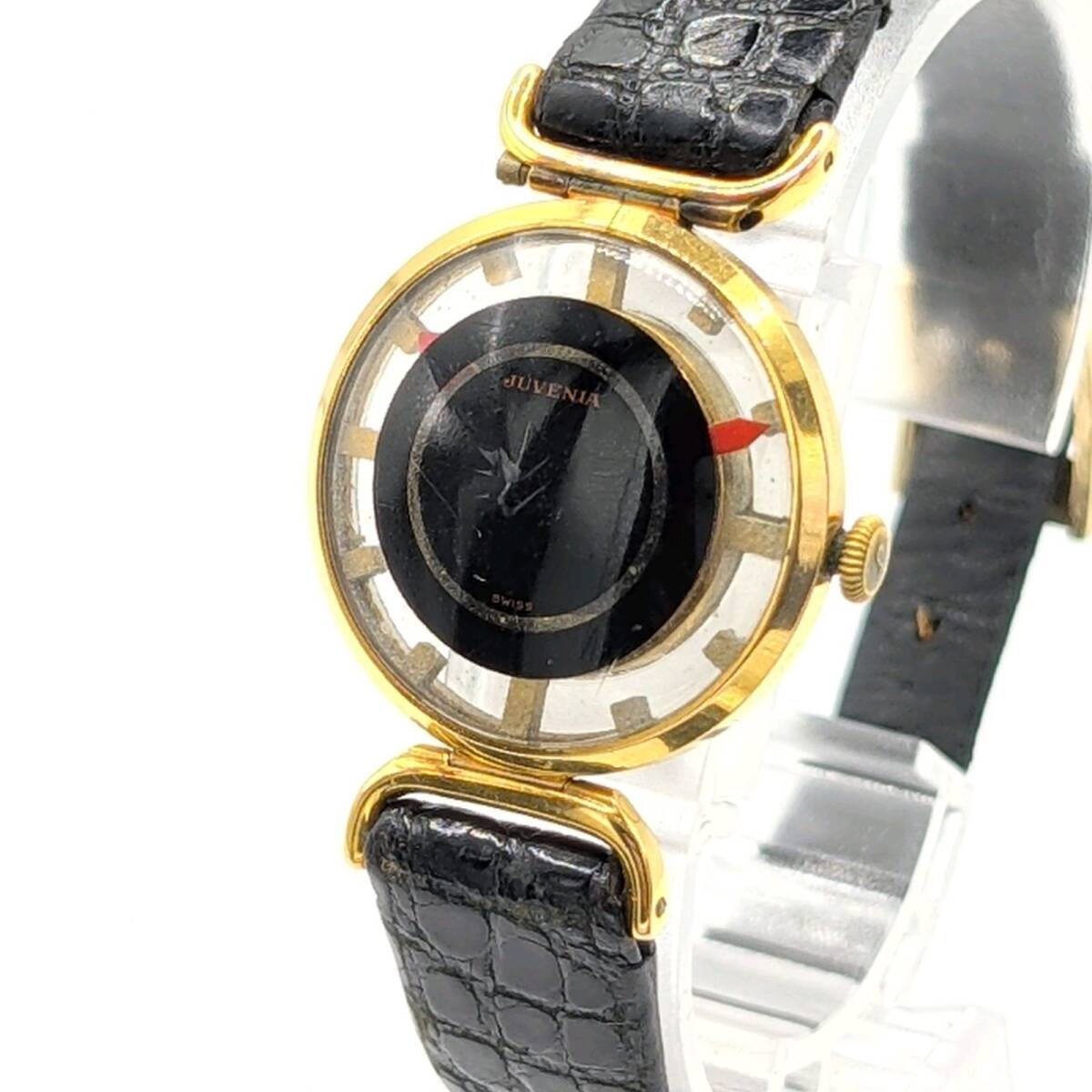 JUVENILIA 70s ジュべニリア 時計 手巻き式 ミステリーダイアル 裏スケルトン レディース ラウンド 希少 ヴィンテージ アンティーク 不動品_画像1