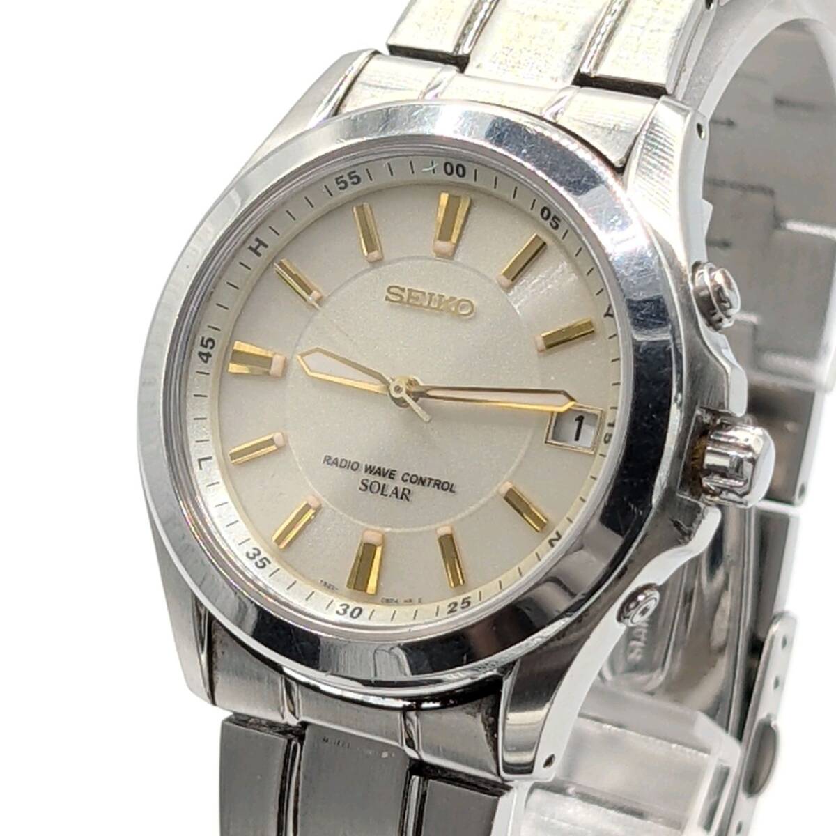 【良品】 SEIKO 7B22-0AY0 Watch Solar Men's セイコー 時計 ソーラー 電波ソーラー 電波時計 メンズ ラウンド シルバー ゴールド 稼働品_画像1