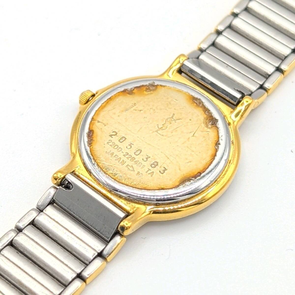 YVES SAINT LAULENT 2200-228481 Y2K 00S イブサンローラン 時計 クオーツ レディース ラウンド シルバー ゴールド ヴィンテージ 不動品_画像7