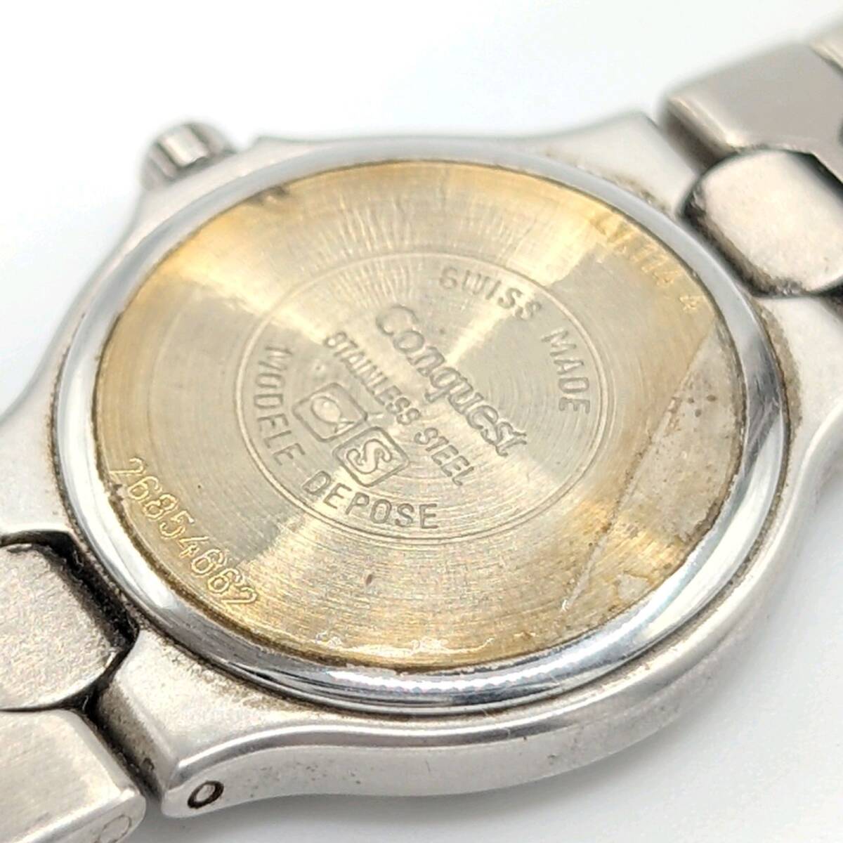 Longines Conquest Watch QZ Y2K Vintage ロンジン コンクエスト 時計 クオーツ レディース ラウンド シルバー デイト ヴィンテージ 不動品_画像7