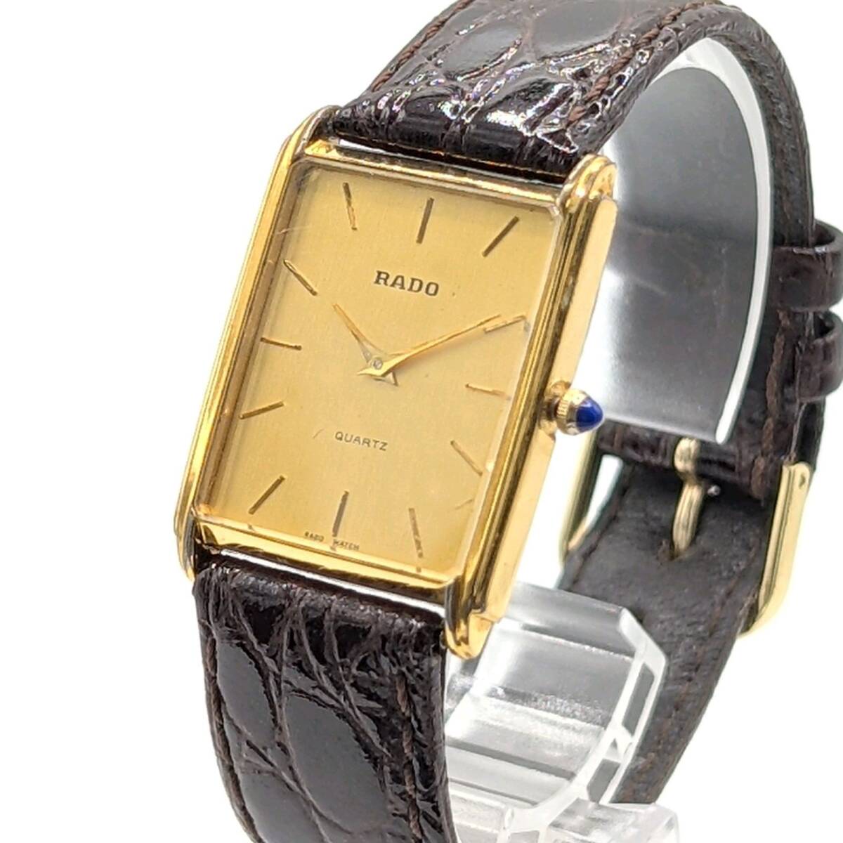RADO Watch Quartz Rectangular Y2K ラド 時計 クオーツ メンズ レクタンギュラー スクエア ゴールド ゴールド文字盤 ヴィンテージ 稼働品_画像1