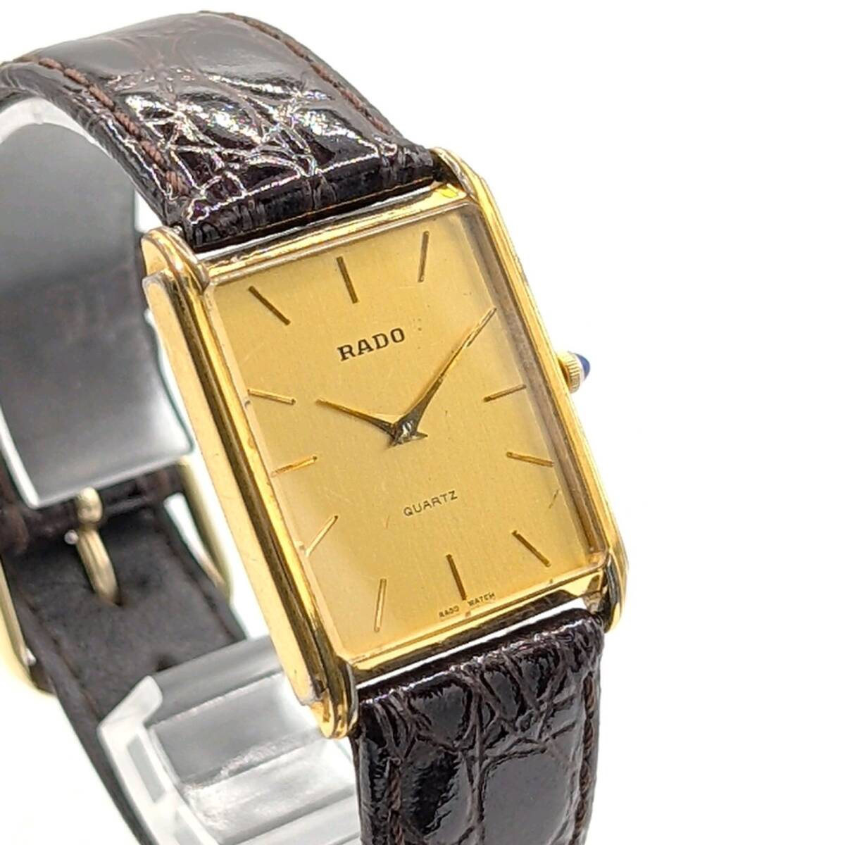 RADO Watch Quartz Rectangular Y2K ラド 時計 クオーツ メンズ レクタンギュラー スクエア ゴールド ゴールド文字盤 ヴィンテージ 稼働品_画像2