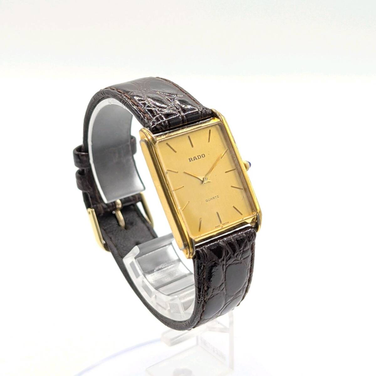 RADO Watch Quartz Rectangular Y2K ラド 時計 クオーツ メンズ レクタンギュラー スクエア ゴールド ゴールド文字盤 ヴィンテージ 稼働品_画像4
