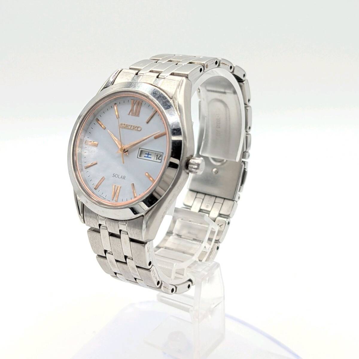SEIKO V158-0BA0 Watch Men's Solar Round Day-Date セイコー 時計 電波ソーラー ラウンド ゴールド シルバー コンビ デイデイト 稼働品_画像3