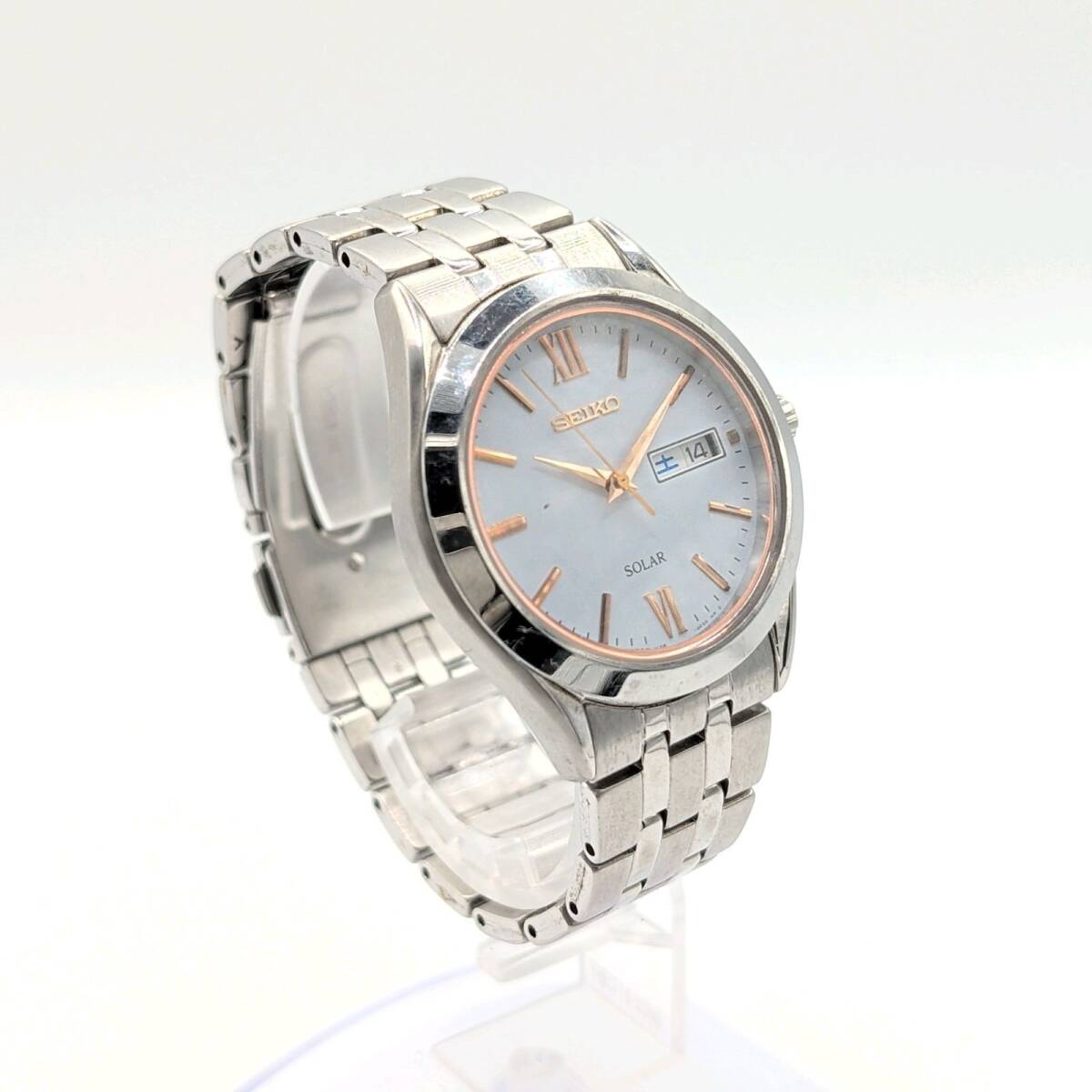SEIKO V158-0BA0 Watch Men's Solar Round Day-Date セイコー 時計 電波ソーラー ラウンド ゴールド シルバー コンビ デイデイト 稼働品_画像4