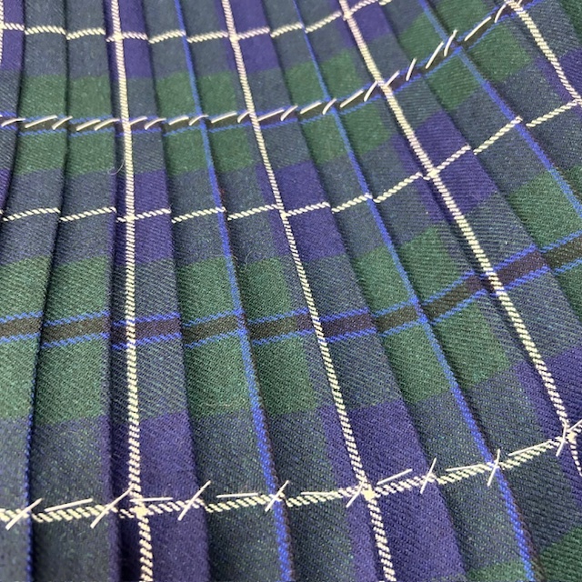 ユーロ古着 80s~90s 英国製 タータンチェック プリーツウールキルトスカート UK16 44 ヴィンテージ 巻き ラップ 濃緑 イギリス製●406_画像4