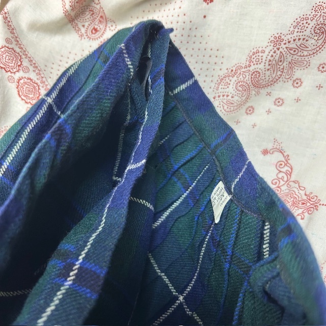 ユーロ古着 80s~90s 英国製 タータンチェック プリーツウールキルトスカート UK16 44 ヴィンテージ 巻き ラップ 濃緑 イギリス製●406_画像6