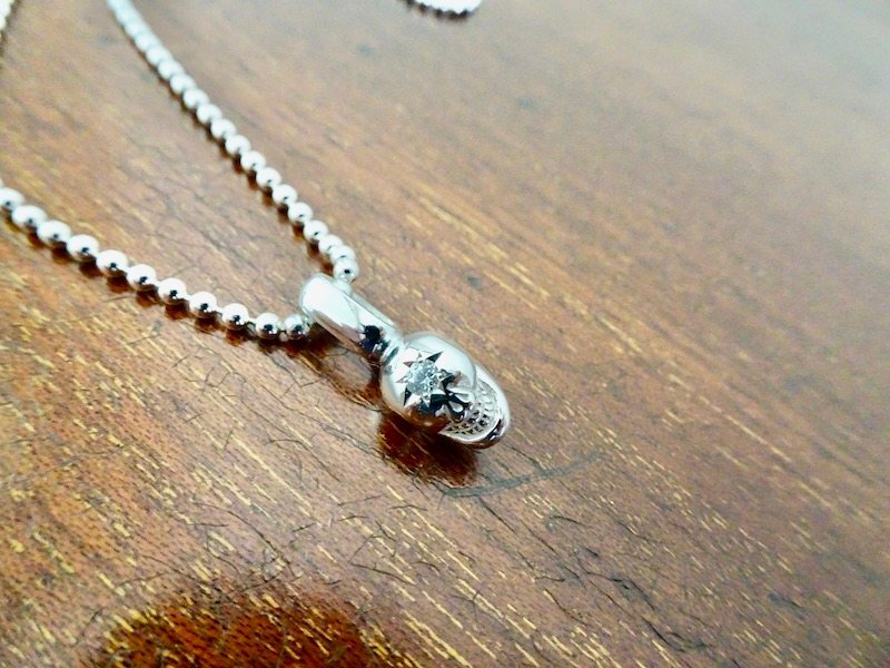 . хвост гравировка [ одноглазый 2.3mm diamond, платина, Lucky Skull подвеска ] ручная работа 265b