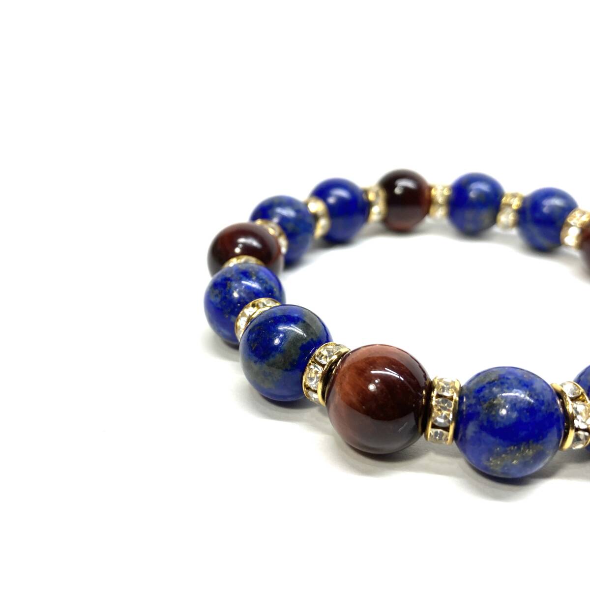 ラピスラズリ&レッドタイガーアイ パワーストーン ブレスレット 天然石ブレス (ゴールド) 12mm 幸運 開運 メンズ 男性♪_画像3