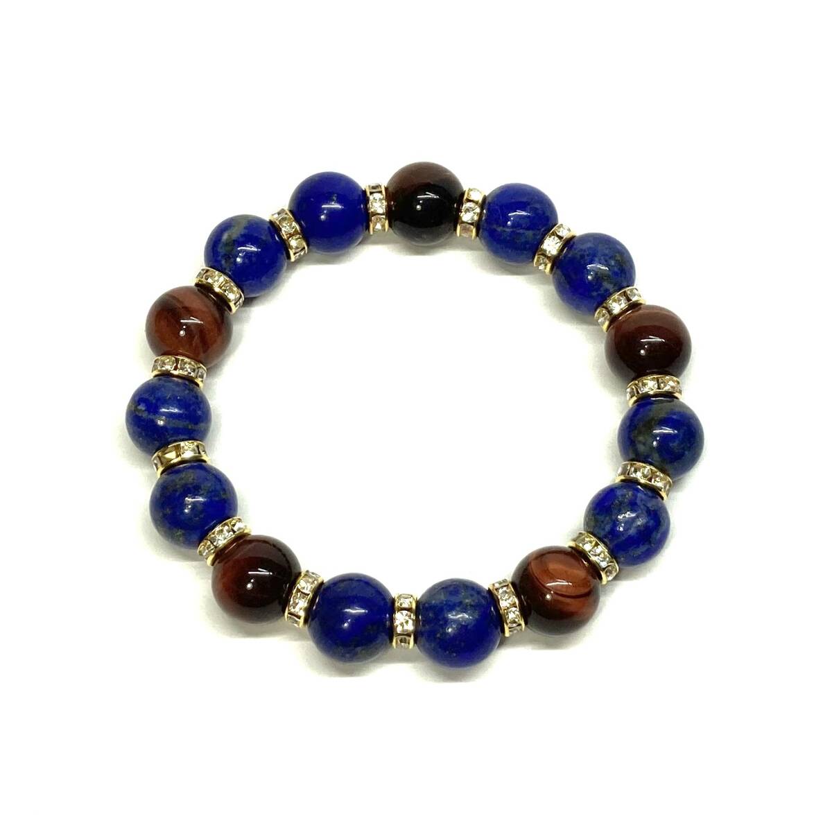ラピスラズリ&レッドタイガーアイ パワーストーン ブレスレット 天然石ブレス (ゴールド) 12mm 幸運 開運 メンズ 男性♪_画像4