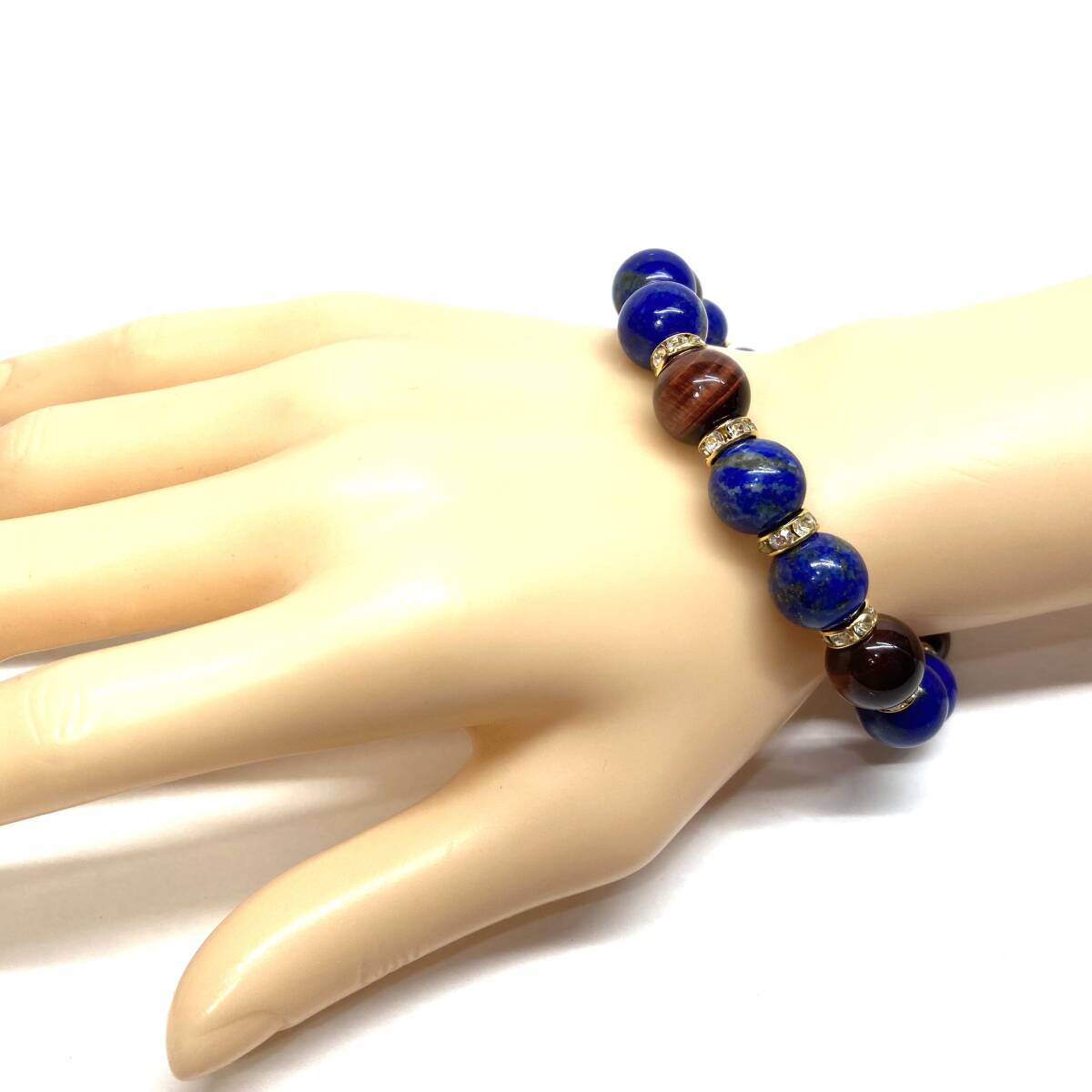 ラピスラズリ&レッドタイガーアイ パワーストーン ブレスレット 天然石ブレス (ゴールド) 12mm 幸運 開運 メンズ 男性♪_画像5