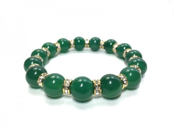パワーストーン ブレスレット 緑瑪瑙 12mm 天然石ブレス ゴールド 開運 浄化 数珠ブレス メンズ 男性♪_画像2