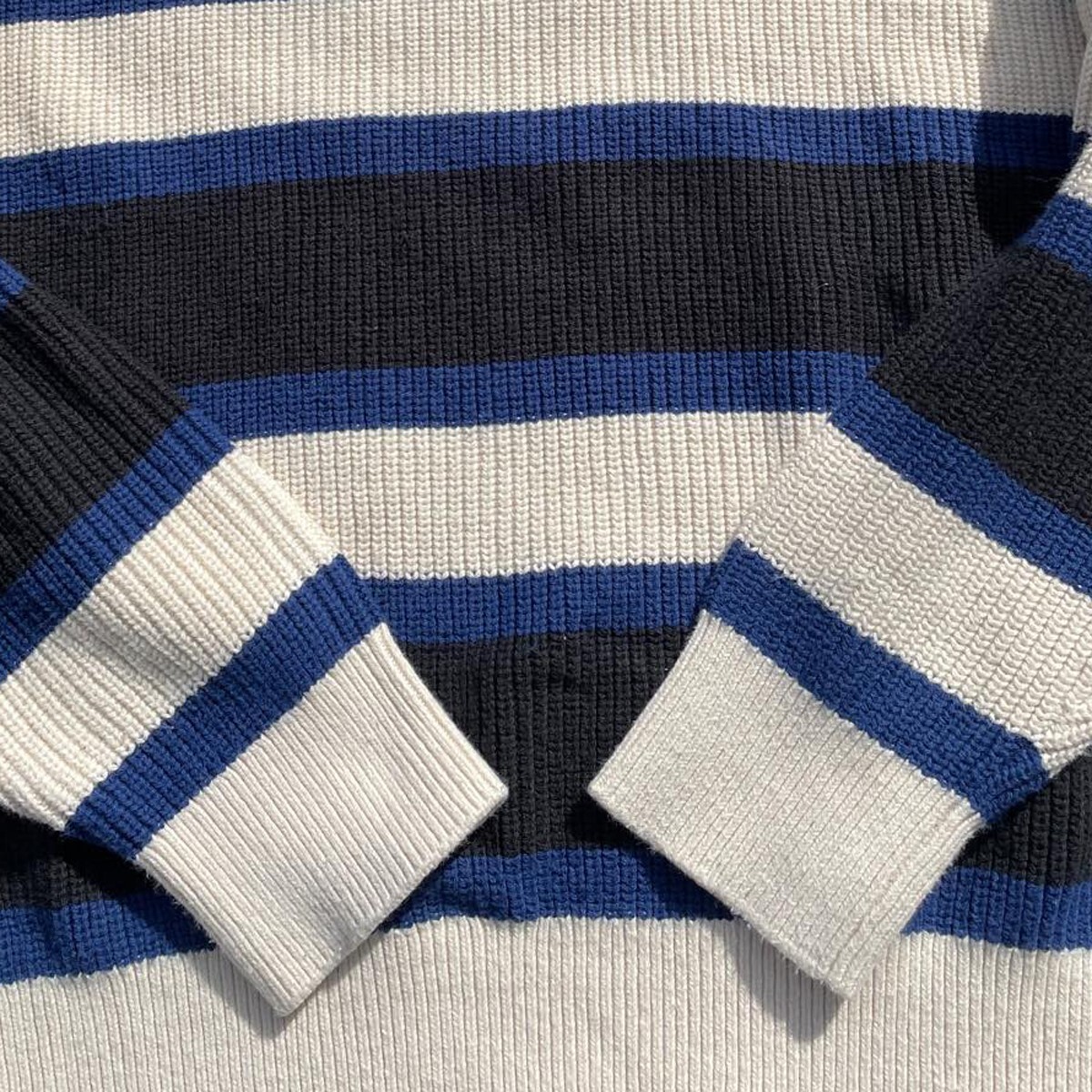 グッドデザイン! 90s OLD GAP ギャップ ヴィンテージ ボーダー ローゲージ コットン ニット セーター ネイビー ホワイト 紺 白 青 M メンズ_画像4