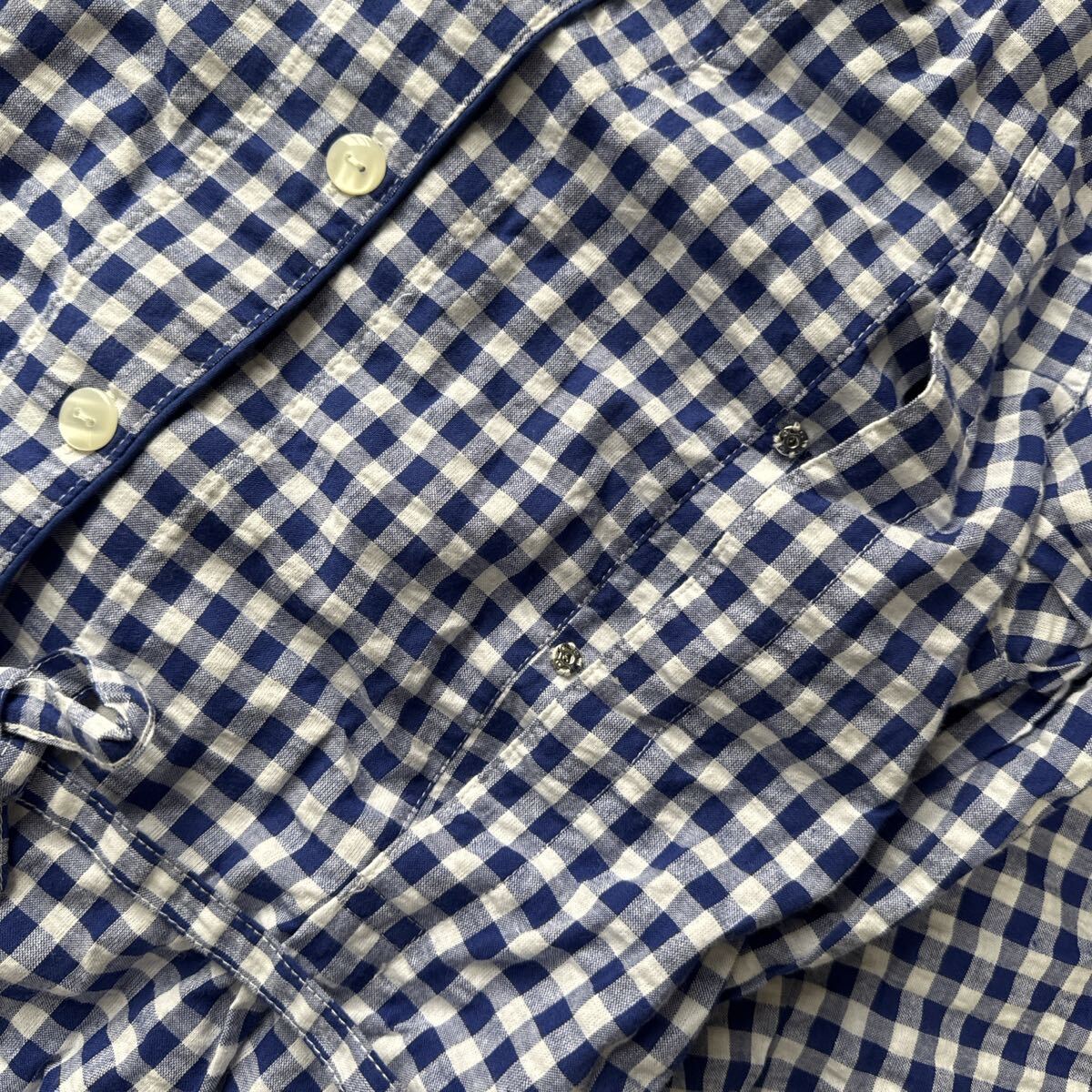 マタニティウェア・授乳服 半袖 さらっと快適 綿100% チェックロングシャツパジャマ青M-L ゆうパケット配送可能 新品 未使用 11_画像2