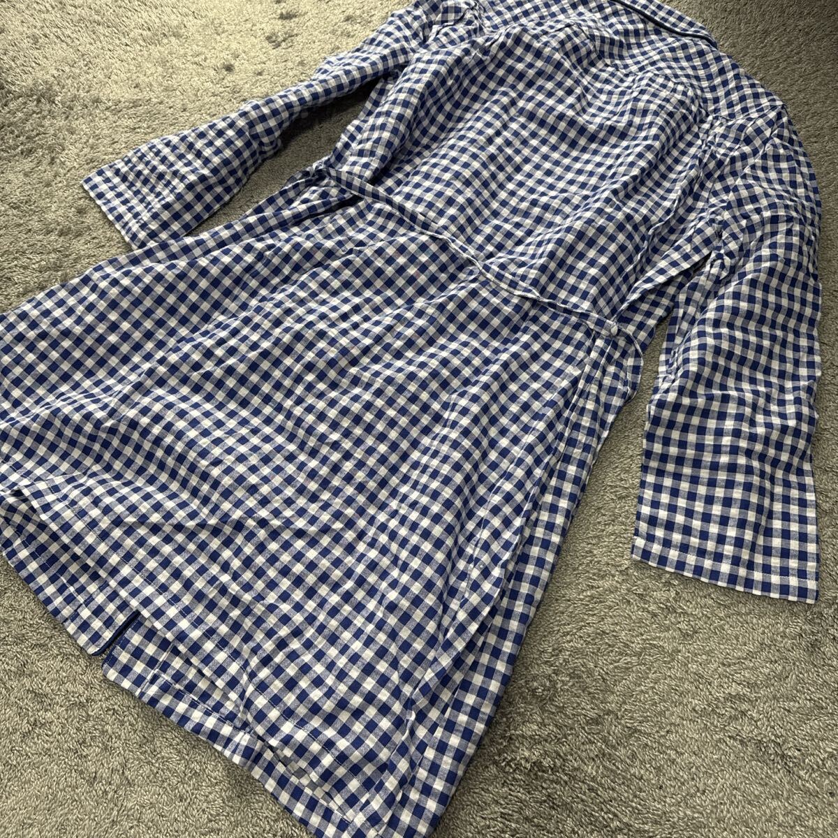 マタニティウェア・授乳服 半袖 さらっと快適 綿100% チェックロングシャツパジャマ青M-L ゆうパケット配送可能 新品 未使用 11_画像4