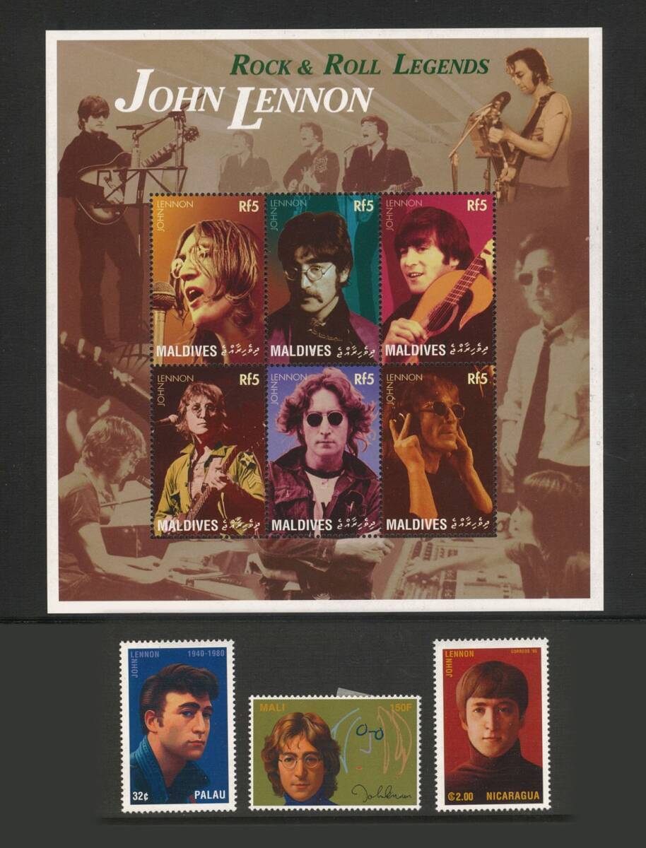  зарубежный марка за границей pop певец Beatles ⑦ John * Lennon [ROCK&ROLL LEGENDS]1996 год mo Rudy b, одиночный одна сторона ( Палау, Мали,nika ковер a) не использовался 