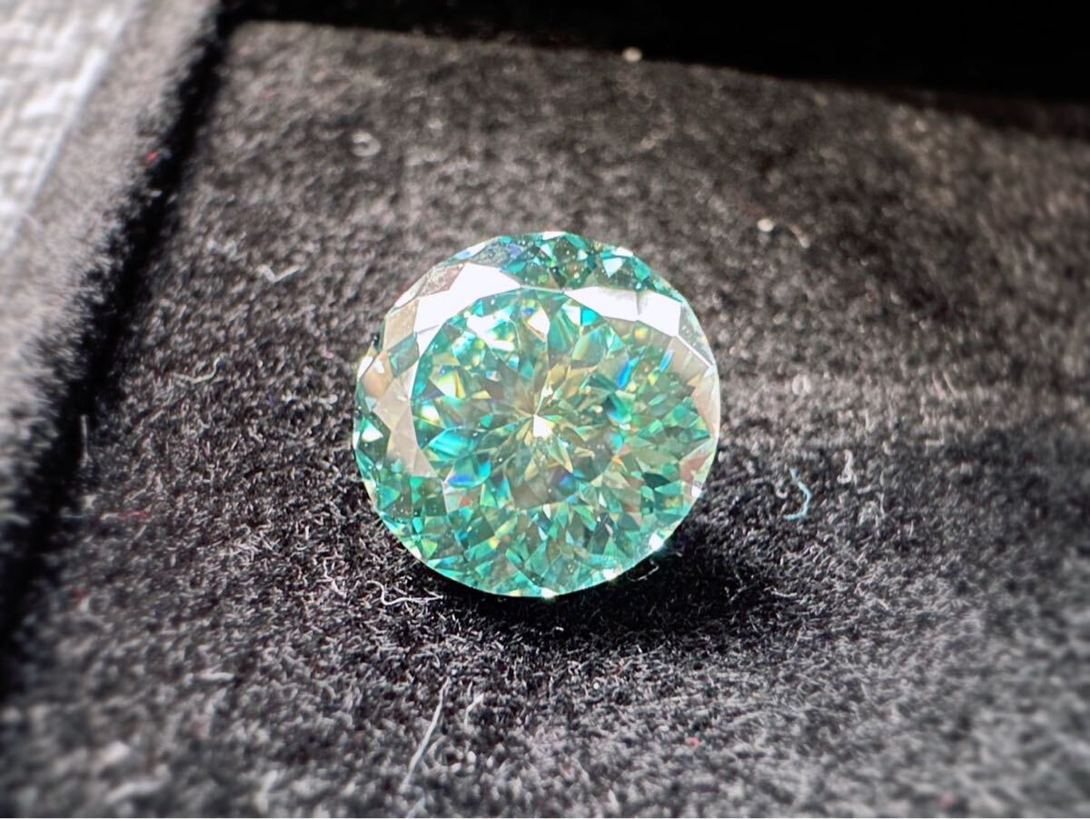 モアサナイト ブルーグリーン ロシアンカット 1.0CT 6.5mm 百花カット ルース 裸石 証明書付き 百面カット モアッサナイト_画像1