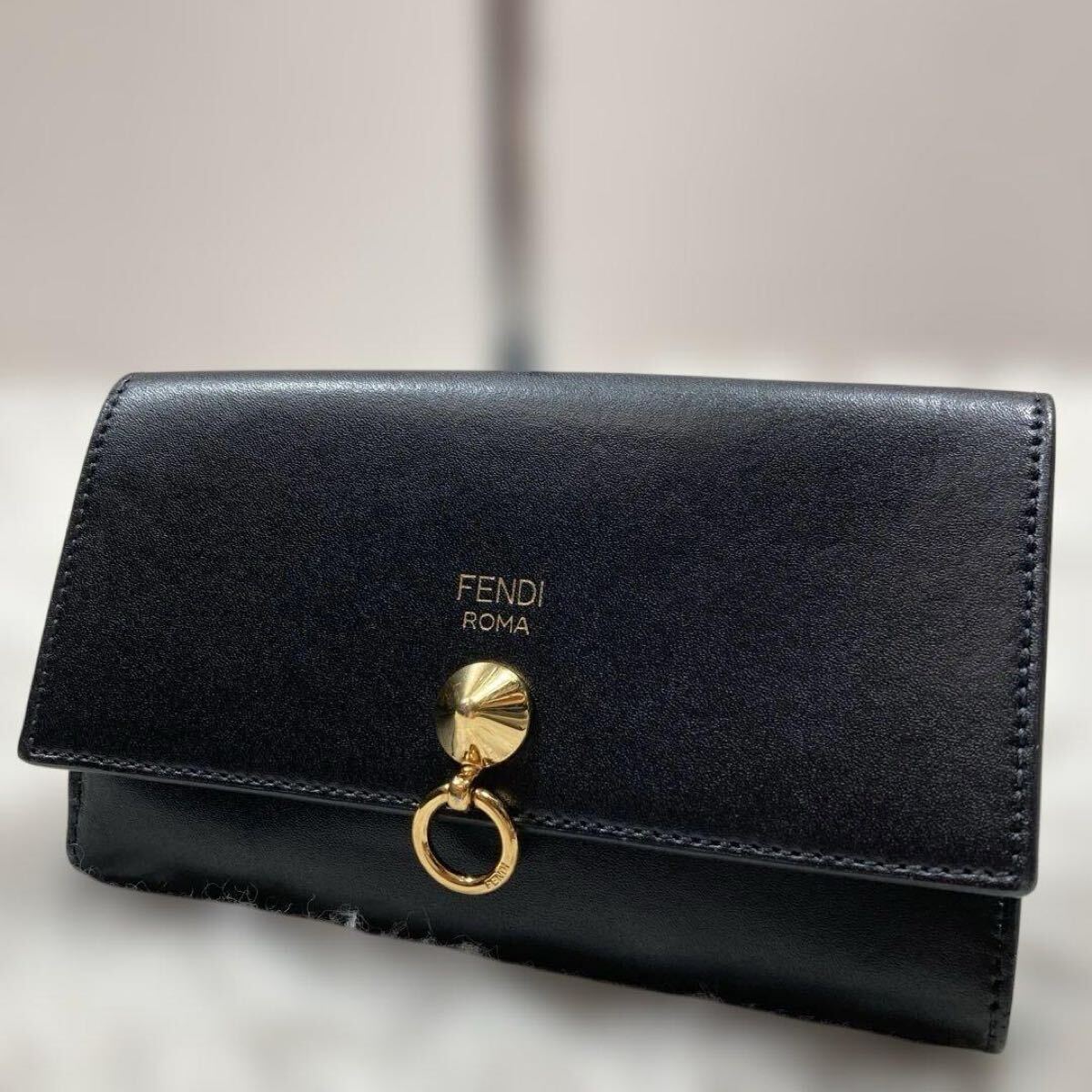 極美品【最高級王者降臨】フェンディ FENDI 折財布 バイザウェイ コンパクトウオレット 黒ブラック レザー ゴールド金具 金ロゴ イタリア製_画像1