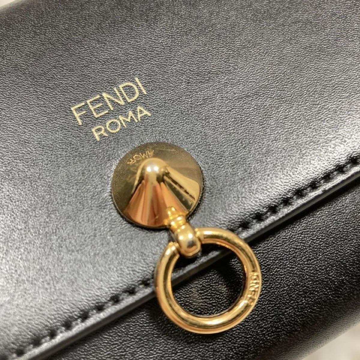 極美品【最高級王者降臨】フェンディ FENDI 折財布 バイザウェイ コンパクトウオレット 黒ブラック レザー ゴールド金具 金ロゴ イタリア製_画像7