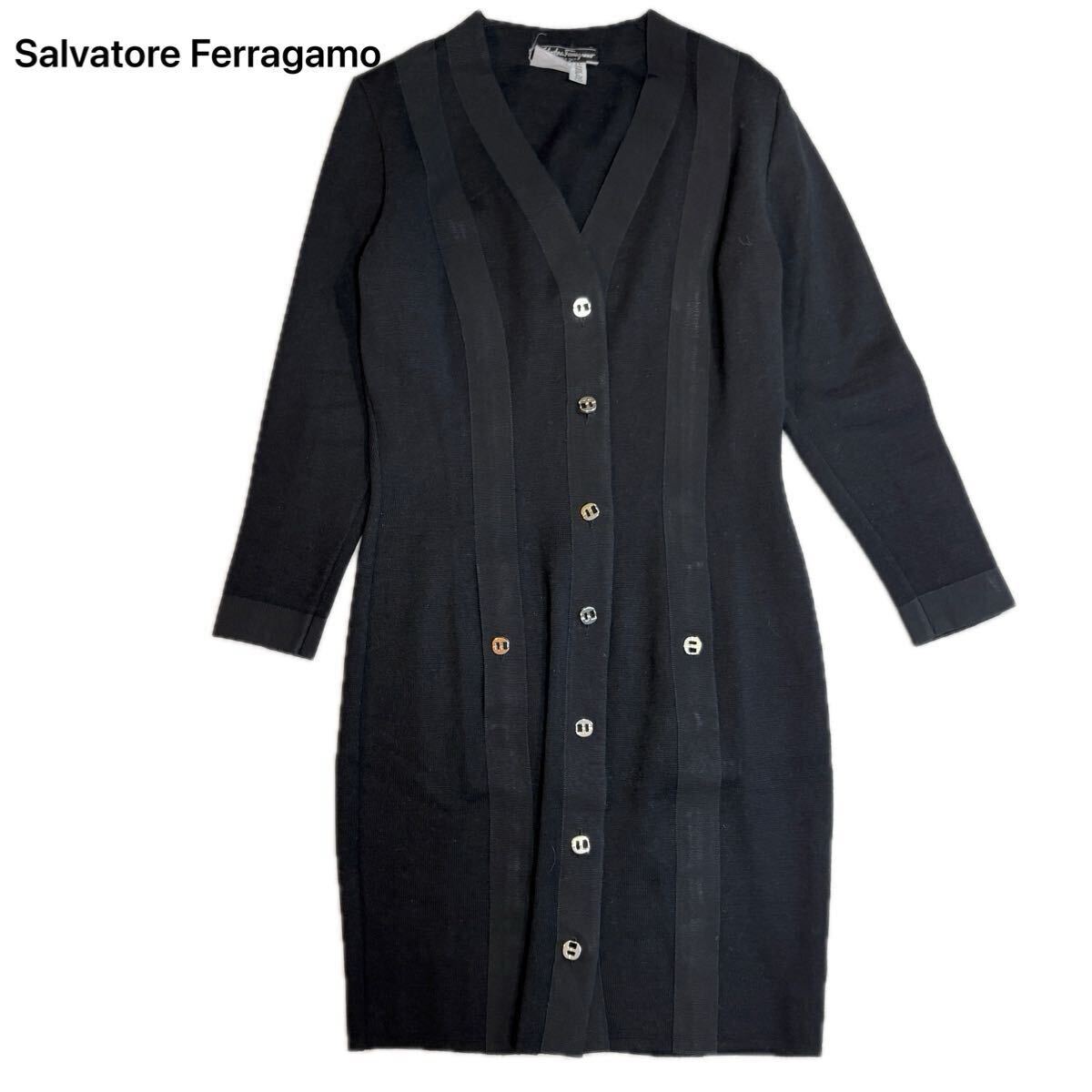 Salvatore Ferragamo Salvatore * Ferragamo MIDI dress б/у одежда vintage Италия черный V шея женский M размер 