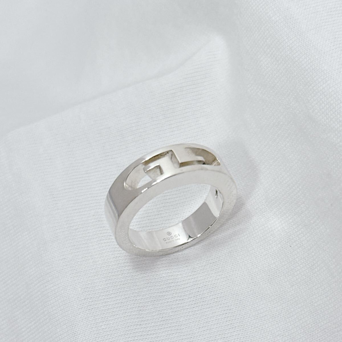  прекрасный товар полировальный settled GUCCI Gucci двойной G cut наружный Blanc dead кольцо кольцо 14 номер SV925 серебряный аксессуары мужской женский 