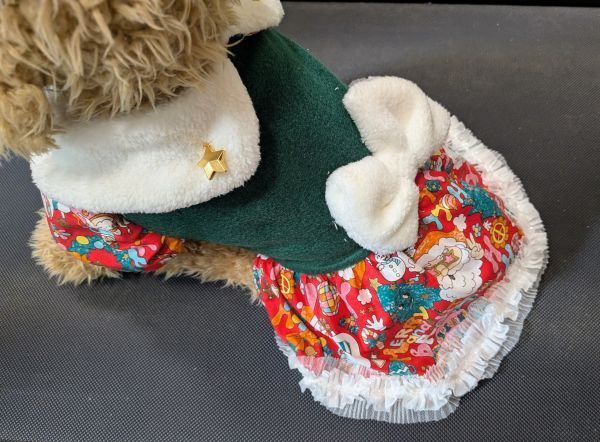 現品のみ★緑フリースに赤クリスマス柄スカートワンピS_画像2