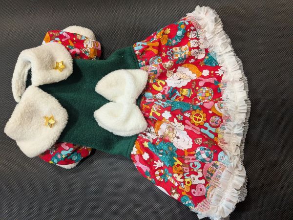 現品のみ★緑フリースに赤クリスマス柄スカートワンピS_画像5