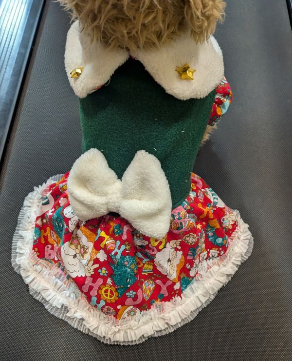 現品のみ★緑フリースに赤クリスマス柄スカートワンピS_画像1