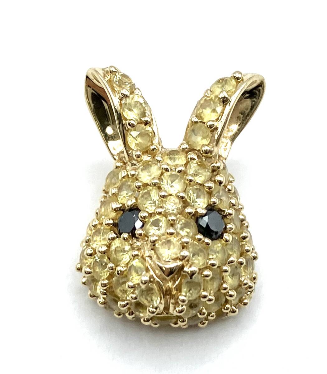 K18 トップ イエローサファイア0.77ct／ダイヤモンド0.04ct／2.0g うさぎ ソーティング付き_画像1