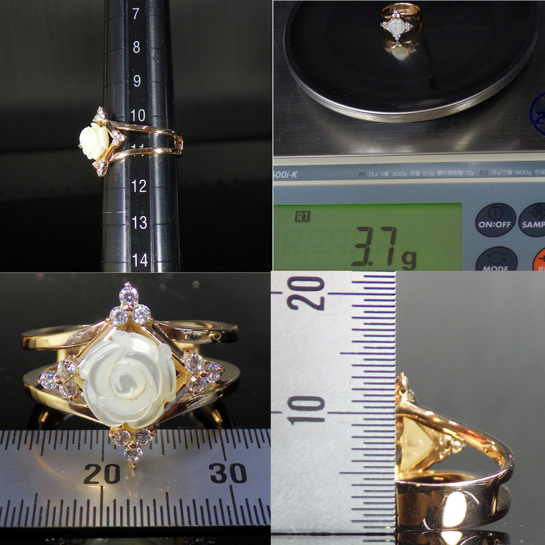 K10 リング ローズ 3.7g 薔薇 10号 ゴールド 石種不明_画像10