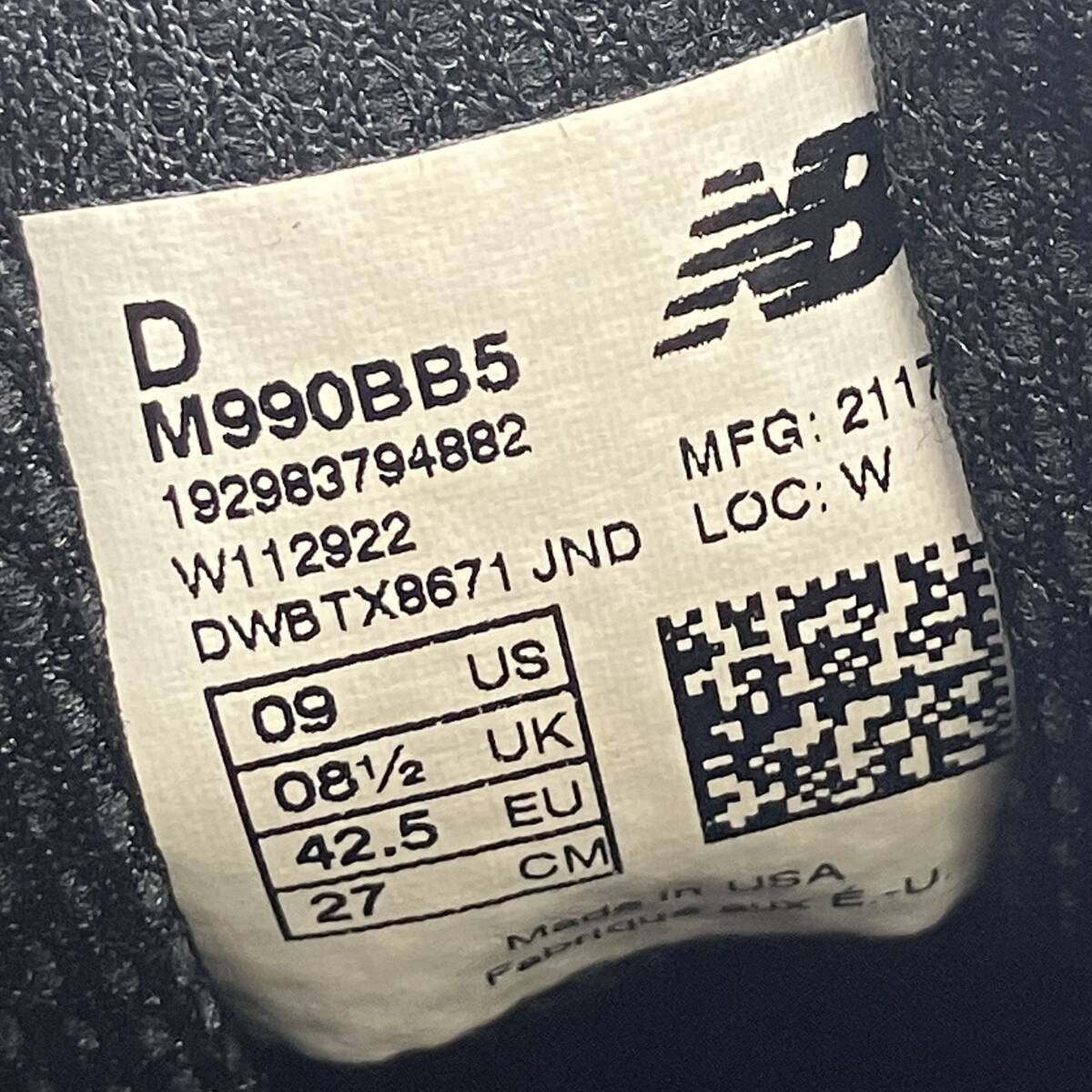 New Balance 990 V5 TRIPLE BLACK New balance M990BB5 Triple черный размер 27cm