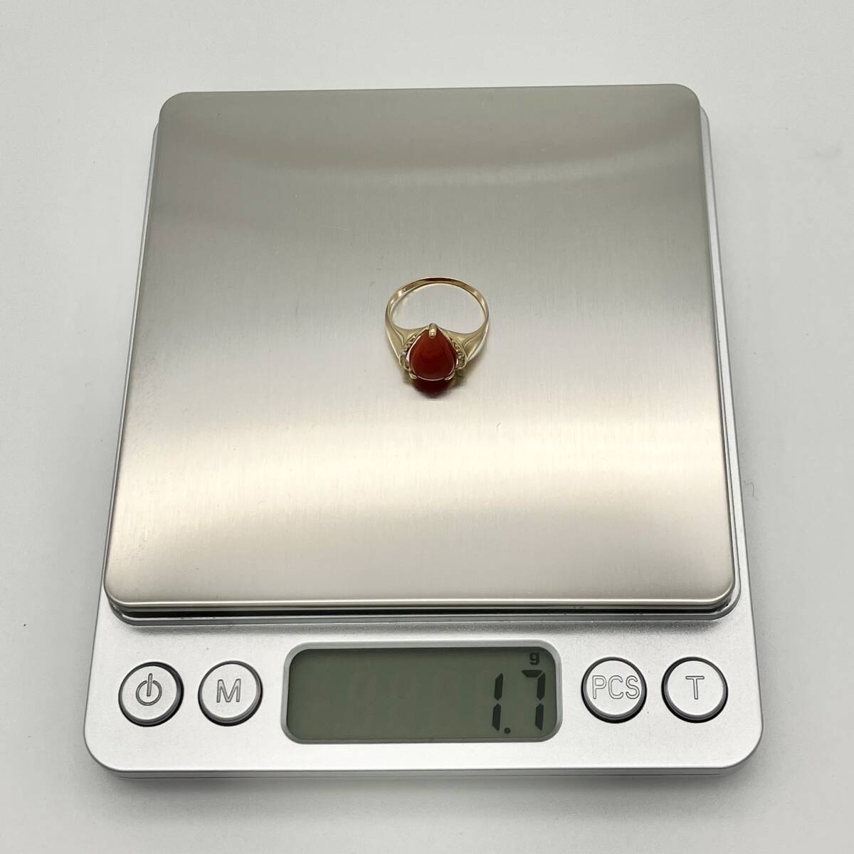 [ натуральный коралл ] K18 18 золотой te The Yinling g натуральный бриллиант имеется 11 номер 1.7g. другой документы полировка завершено 