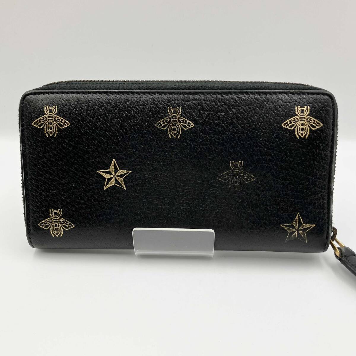 GUCCI グッチ ビー&スター プリントレザー ラウンドファスナー 長財布 ロングウォレット レディース メンズ 黒 ブラック 495062・2149_画像2