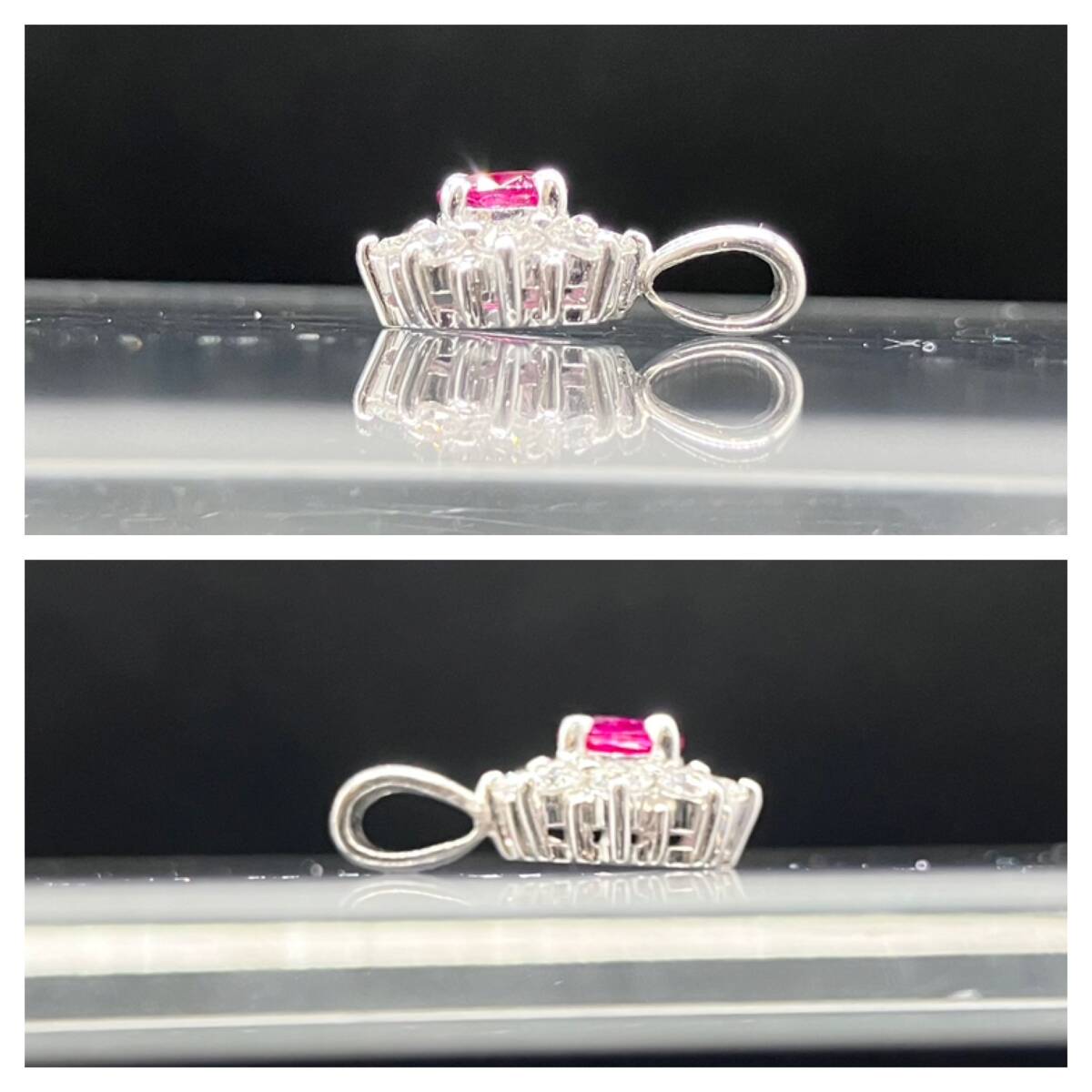【鑑別書付き】天然ルビー 天然ダイヤモンド Pt900 プラチナ 0.34ct 0.31ct トップ 1.8g 店舗受取可_画像5