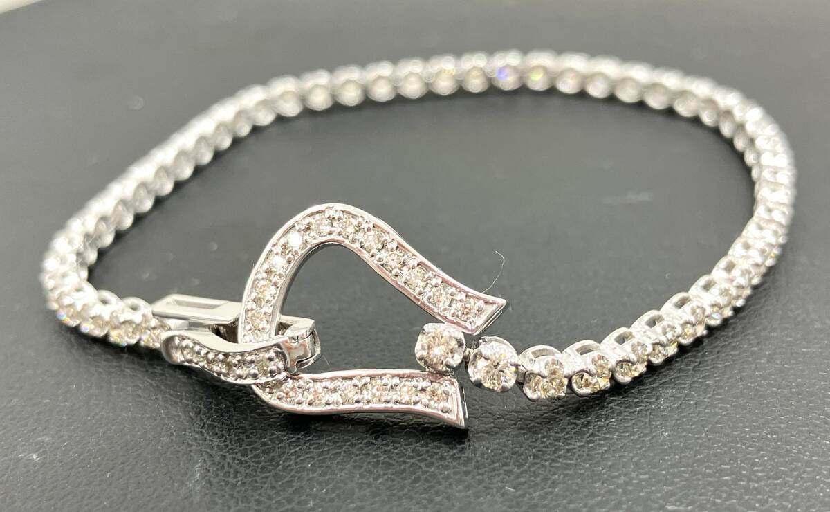 【ソーティング付き】K18WG 約16cm ダイヤ2.0ct 7.6g ブレスレット テニスダイヤ レディース ホワイトゴールド_画像1