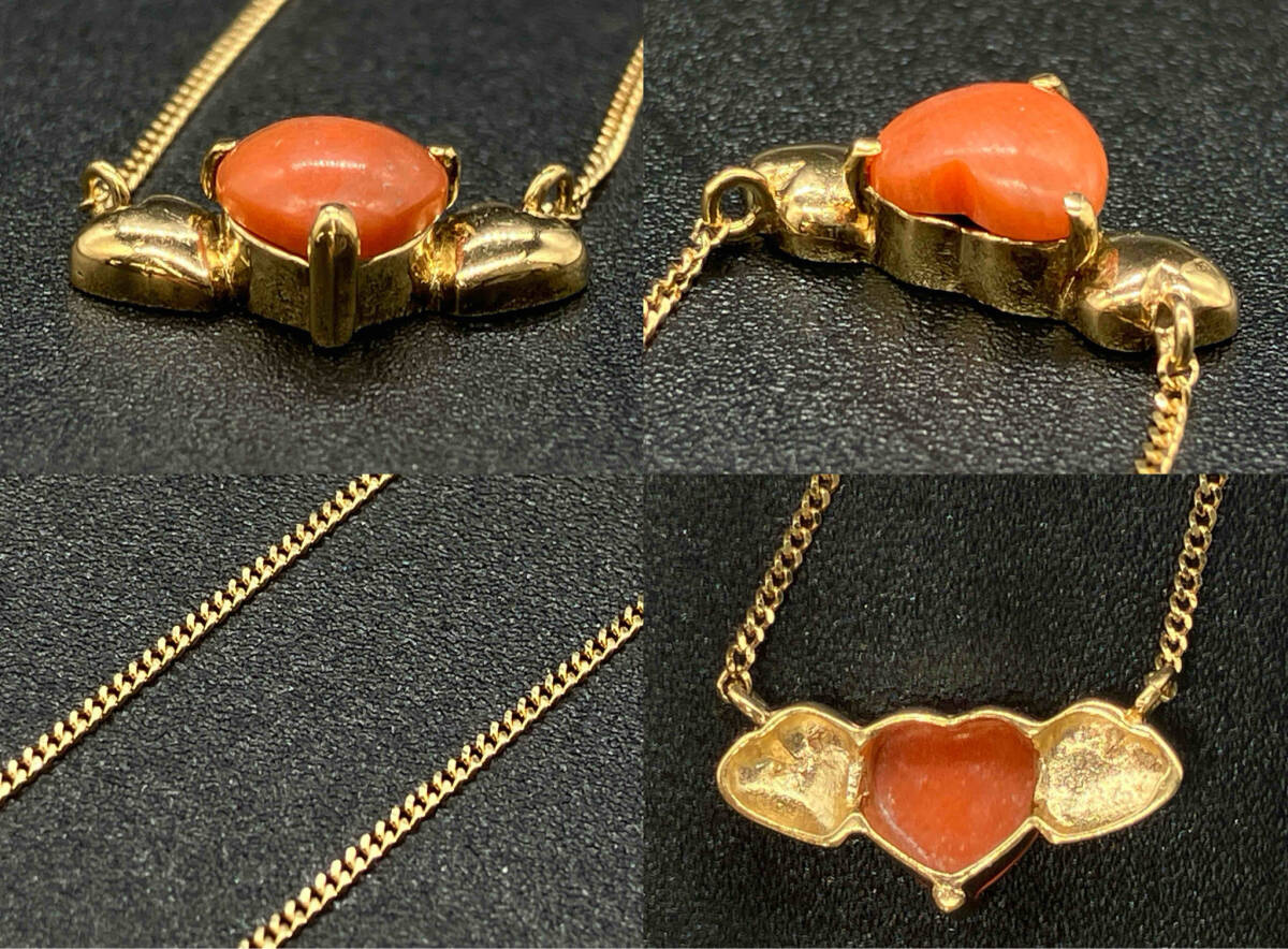 [ прекрасный товар ]K18 750 печать есть примерно 2.0g примерно 41cm Heart камень имеется красный orange . цвет Gold желтое золото женский аксессуары колье 